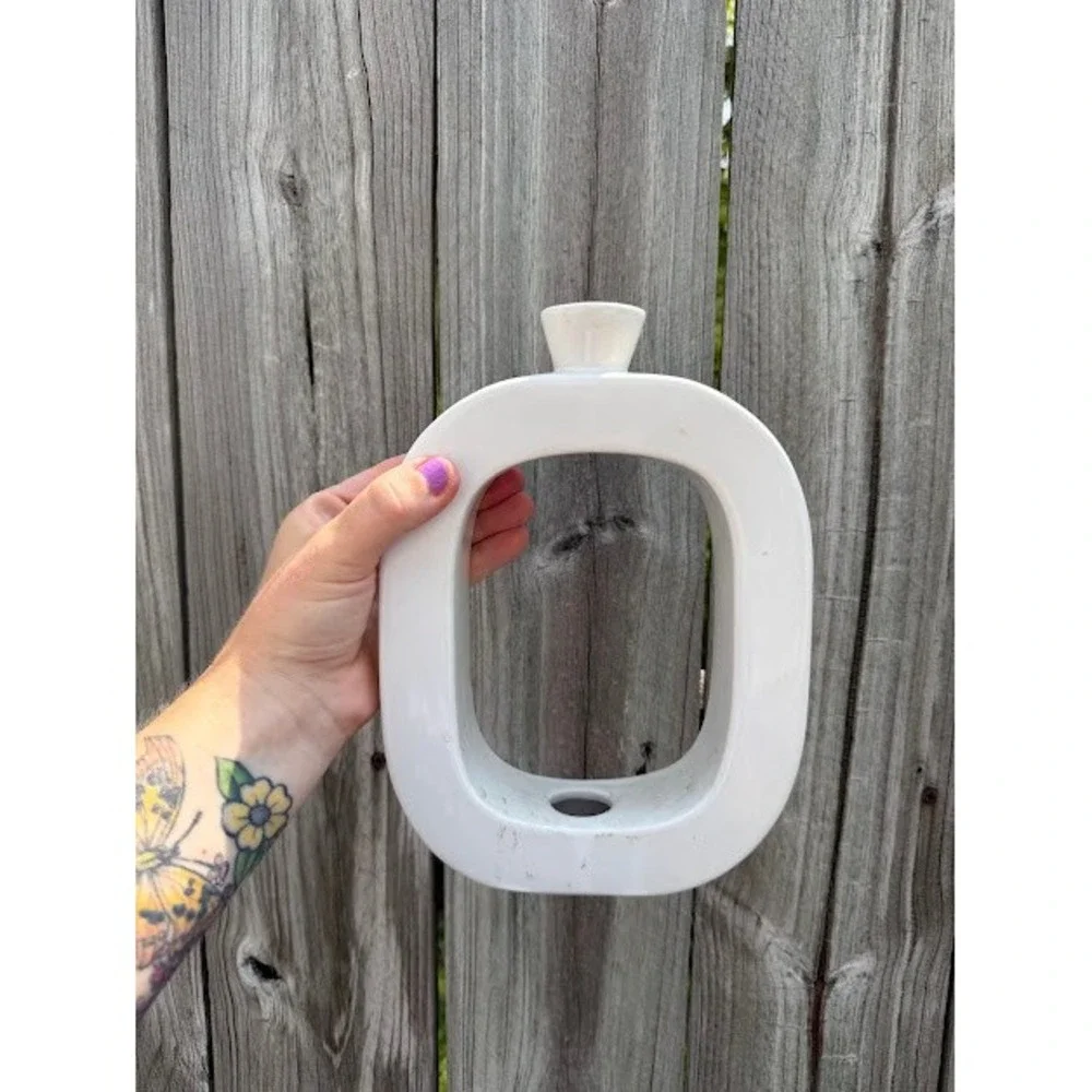 MCM Minimalist Geometric White Ceramic Hollow Circle Vase OS White Modernist Art